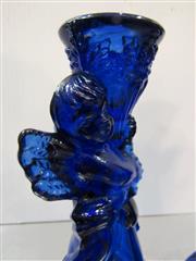 VINTAGE LOT OF 7 COBALT BLUE GLASS CANDLE HOLDERS